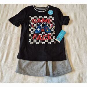 Garanimals 365 kids boys size 10 game face logo shirt, gray short set NWT